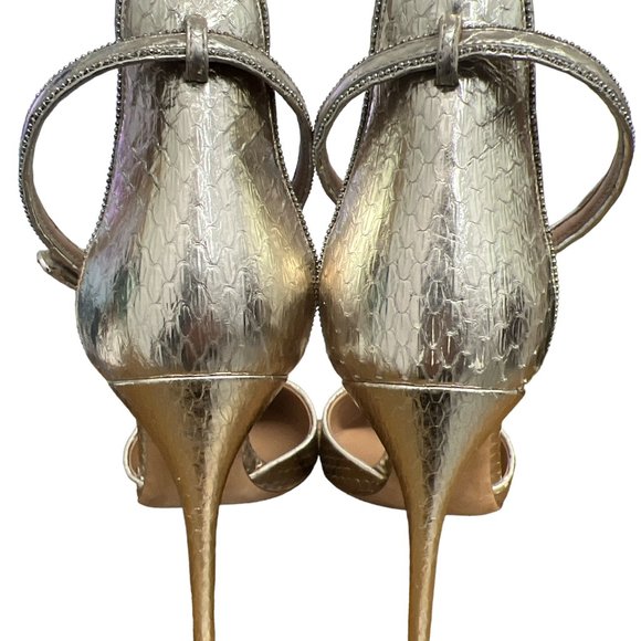 Salvatore Ferragamo Silver Ankle Strap Leather Stiletto Pumps US Size 6.5 - Picture 8 of 11